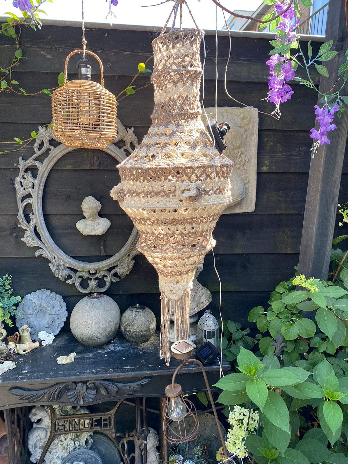 Gehaakte kroonluchter hang lamp ibiza bohemian strand style, Ophalen of Verzenden, Nieuw, Ibiza strand sober stoer
