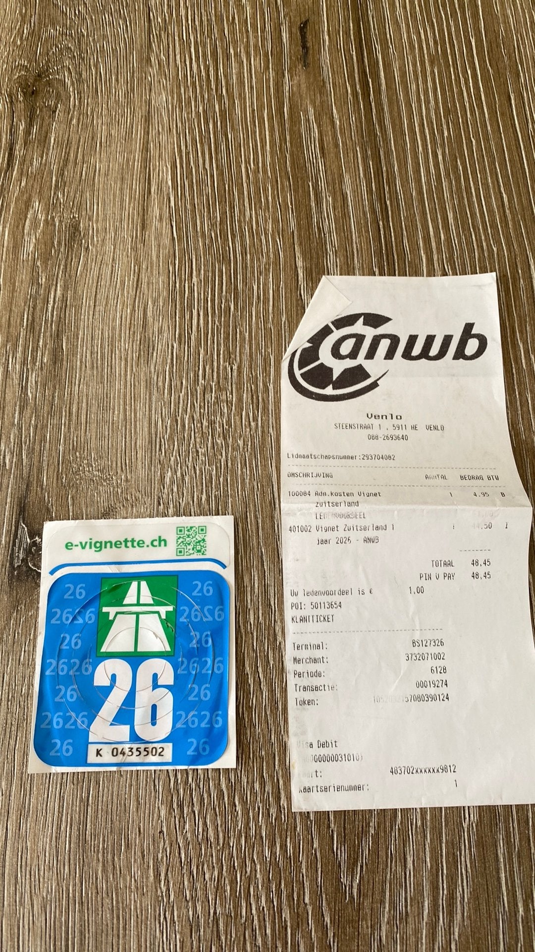 Vinget, Tickets en Kaartjes, Autovignetten, Eén persoon