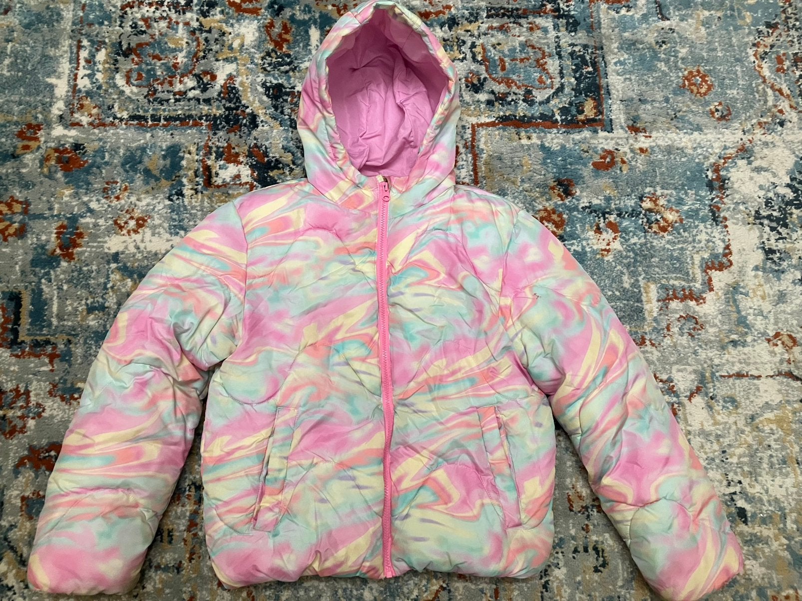 Primark dunne winterjas roze geel groen jas meisje 152 158, Ophalen of Verzenden, Gebruikt, Meisje, Jas