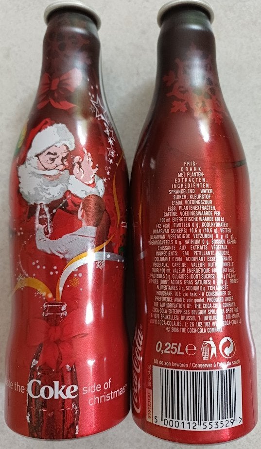 2 Coca Cola aluminium Kerstflesjes 2006, nette staat, Verzamelen, Ophalen of Verzenden, Gebruikt, Gebruiksvoorwerp