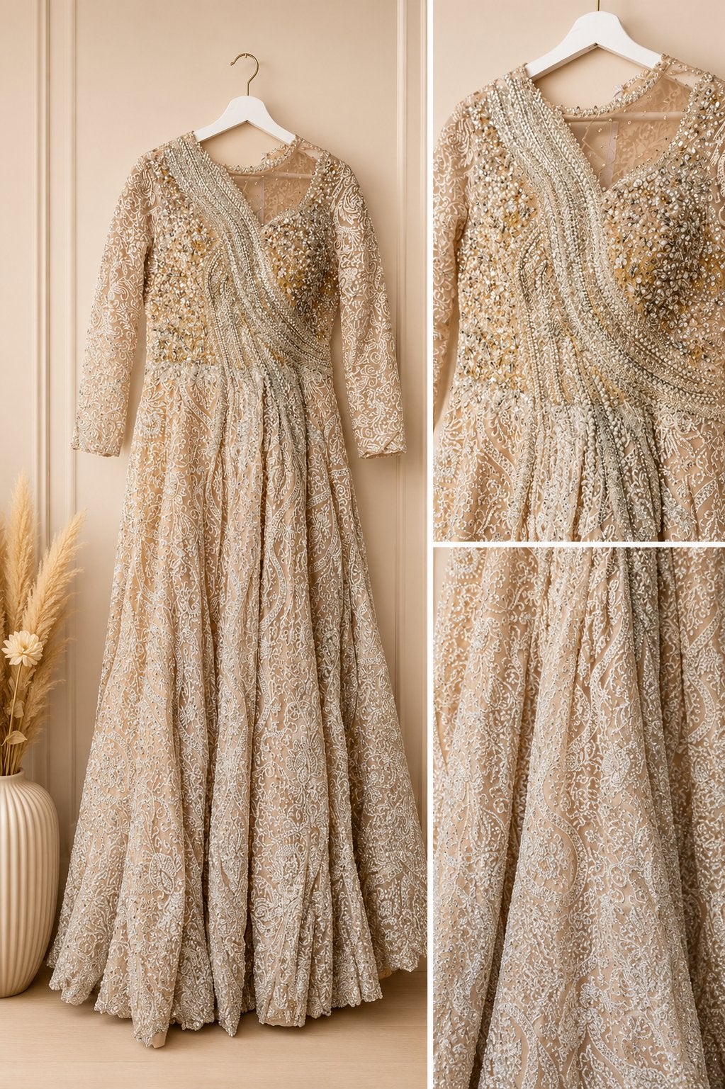 Elegante Galajurk met Kralen en Kant - Beige, Maat 38/40 (M), Galajurk, Beige, Ophalen of Verzenden