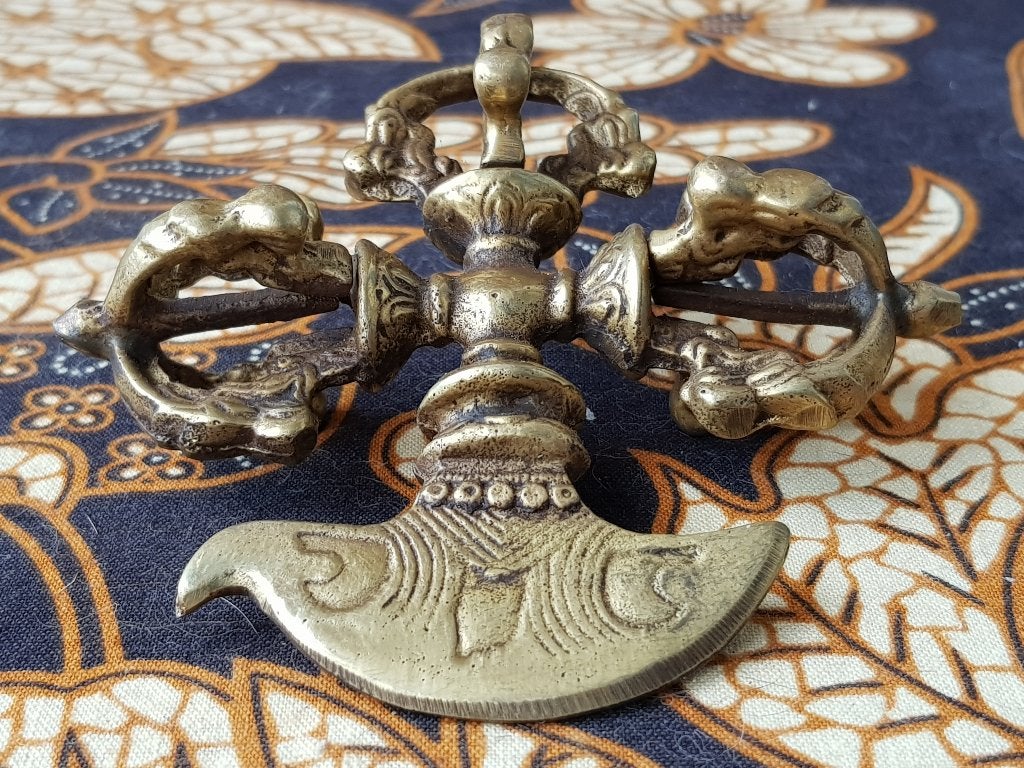 Mooie antieke Oosterse ceremoniële Dorje van brons 10 cm., Ophalen of Verzenden, Ritueel object, Handgemaakt, Brons