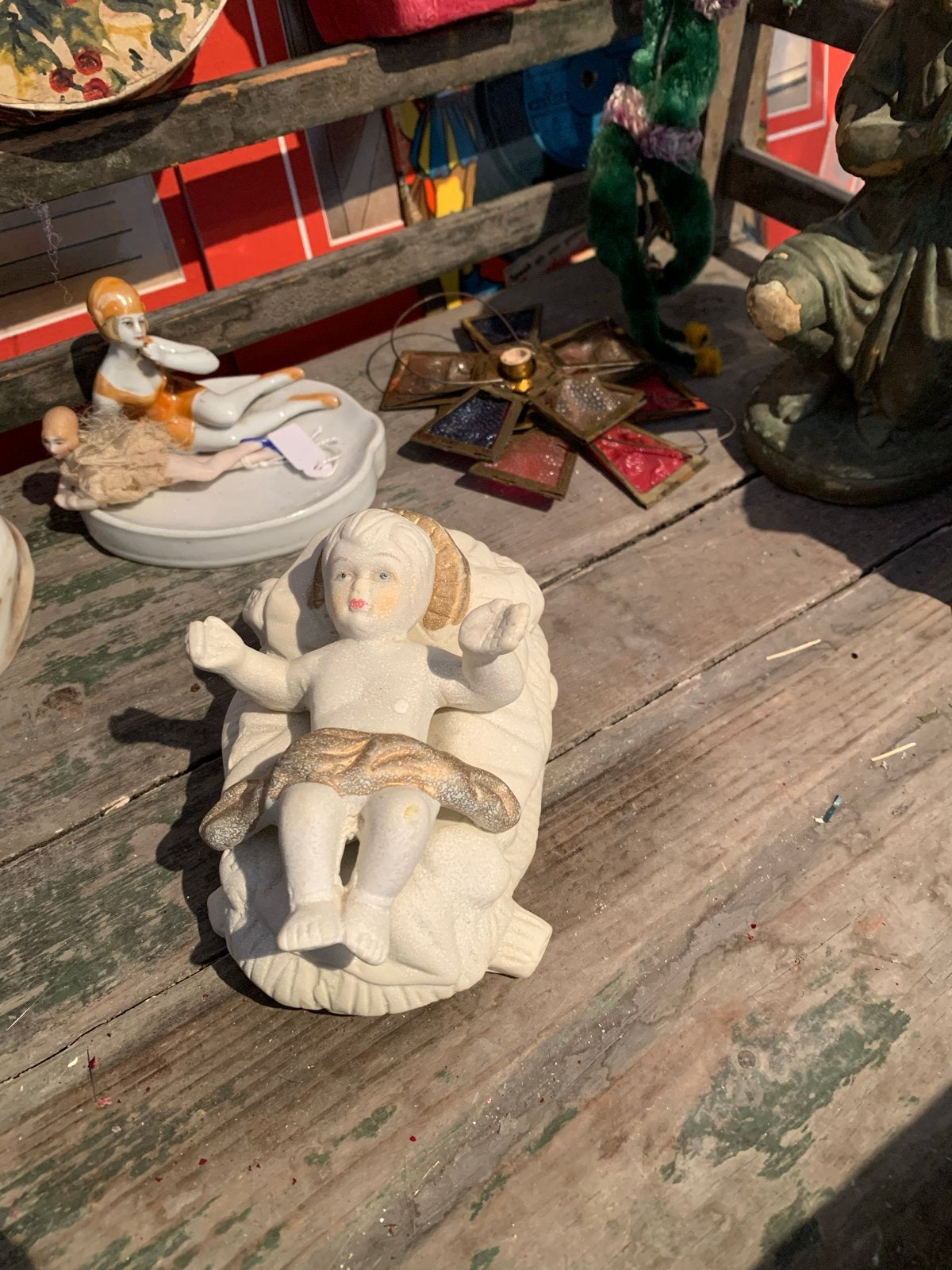 Vintage Kindje Jezus beeldje - Kerststal decoratie, T, Ophalen of Verzenden, Zo goed als nieuw, N