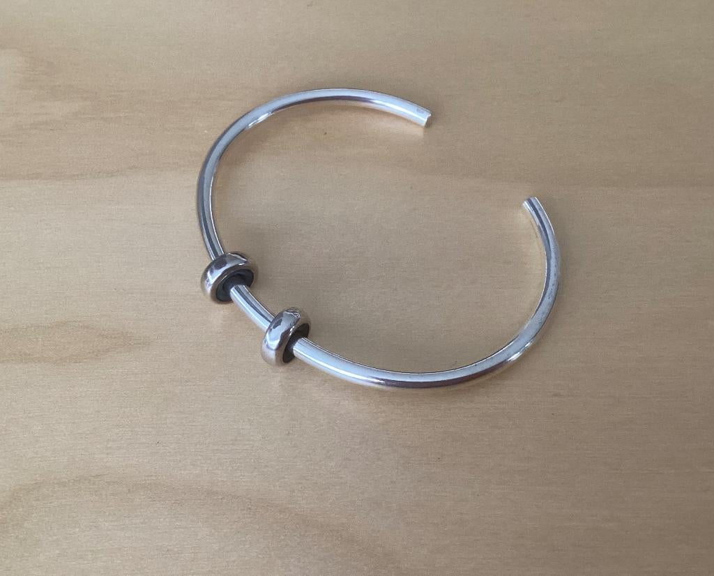 Trollbeads Bangle XS met 2 stoppers, Ophalen of Verzenden, Zo goed als nieuw, Zilver, Trollbeads