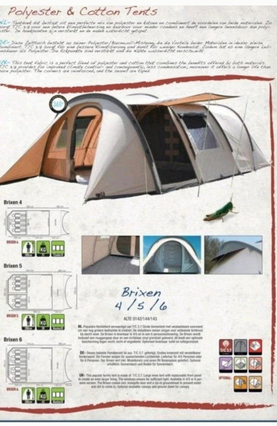 Active Leisure Brixen 5 katoenen tunneltent - 5 personen, Caravans en Kamperen, Tenten, Ophalen of Verzenden