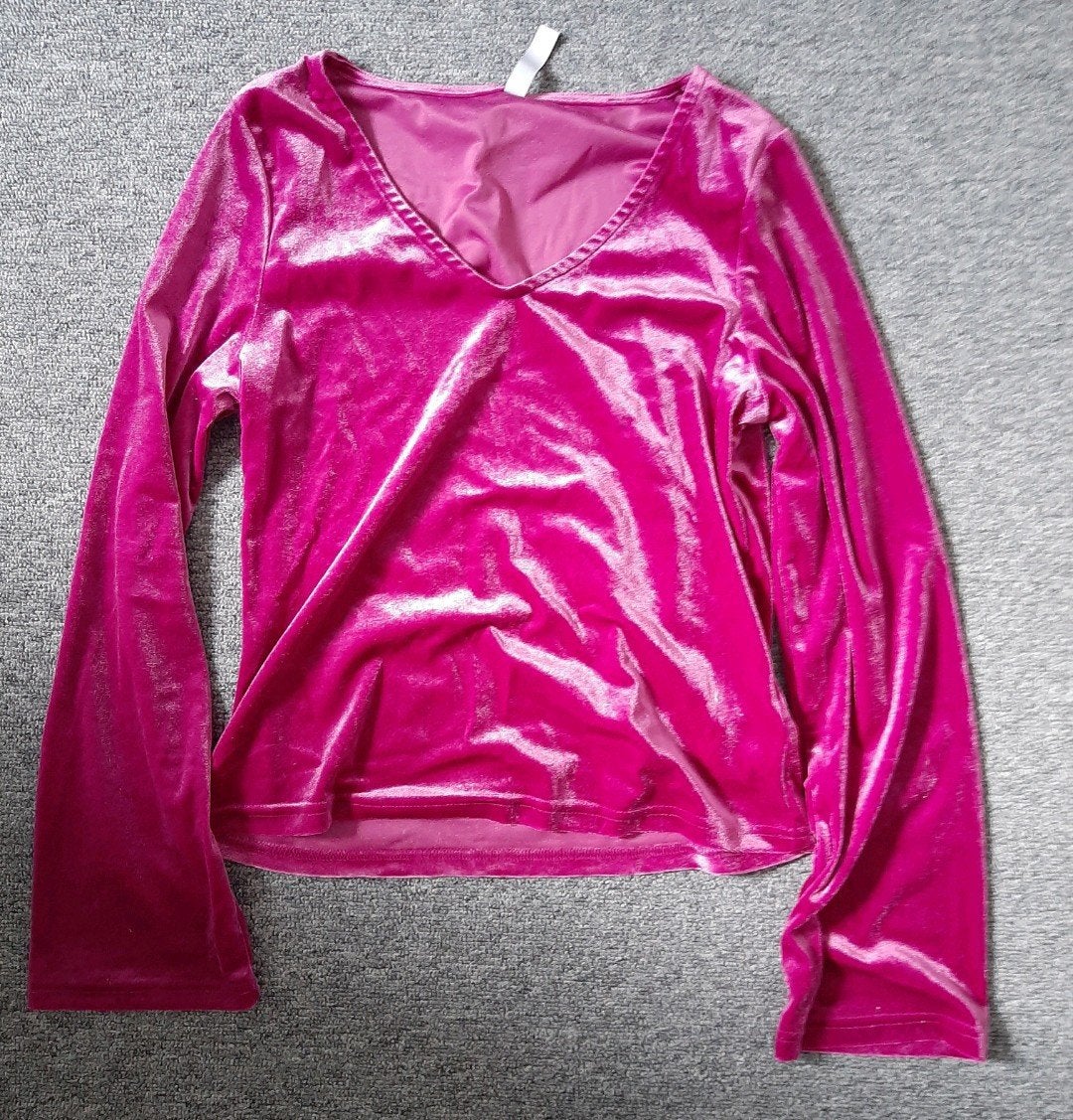 Velvet 70's 90's longsleeve v hals, Nieuw, Ophalen of Verzenden, Lange mouw, Roze