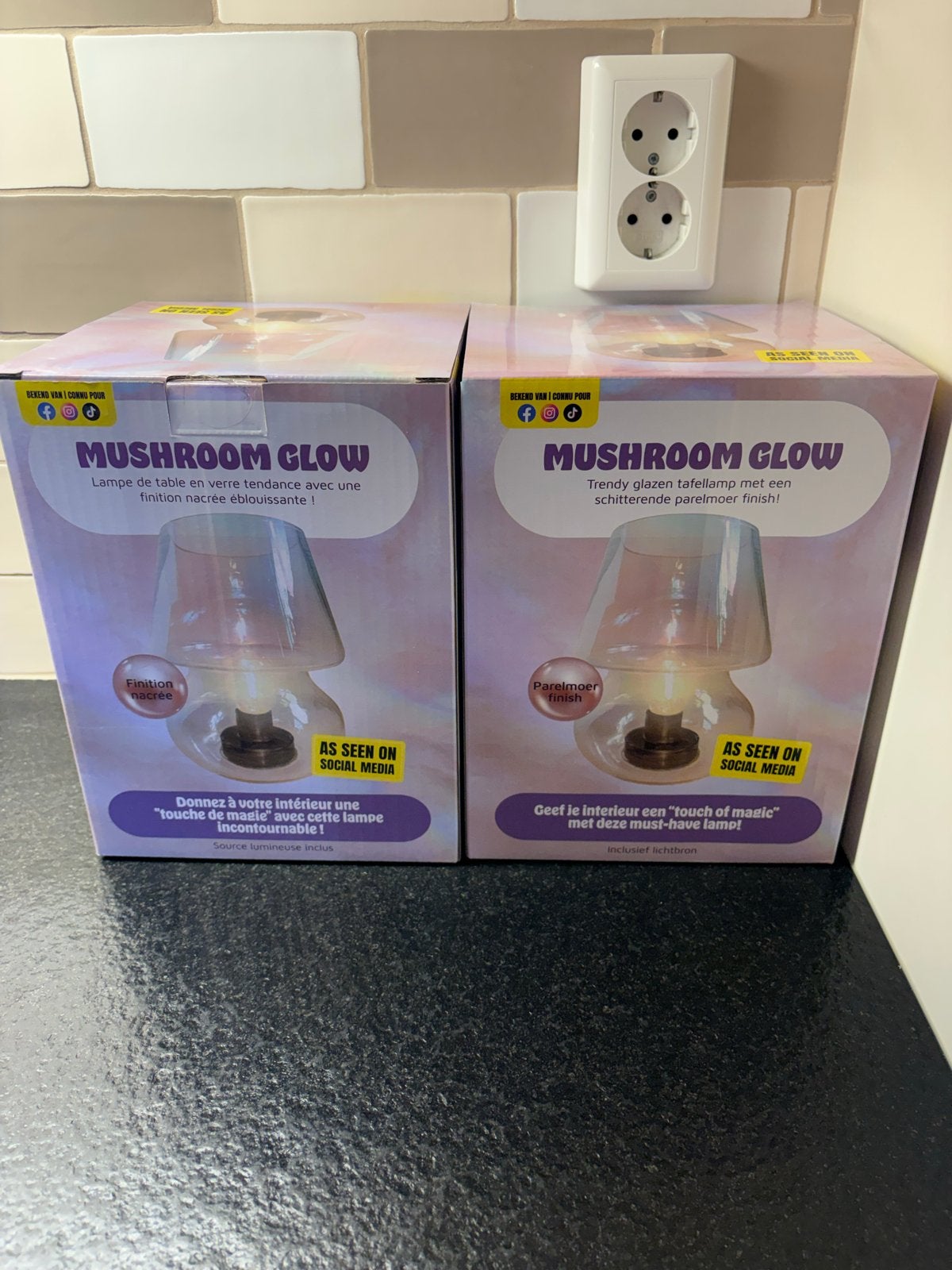 Mushroom Glow Tafellamp Parelmoer Finish - Nieuw, Huis en Inrichting, Lampen | Overige, Draadloos, Ophalen, Nieuw, Glas