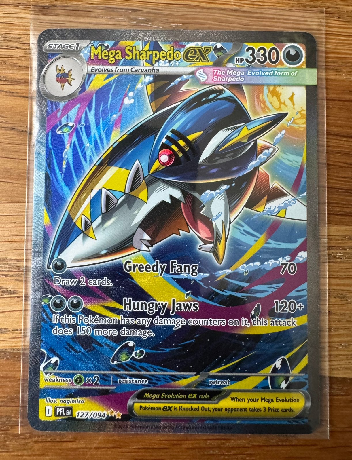 Pokemon Kaart Mega Sharpedo Ex., Ophalen of Verzenden, Nieuw, Losse kaart, Foil