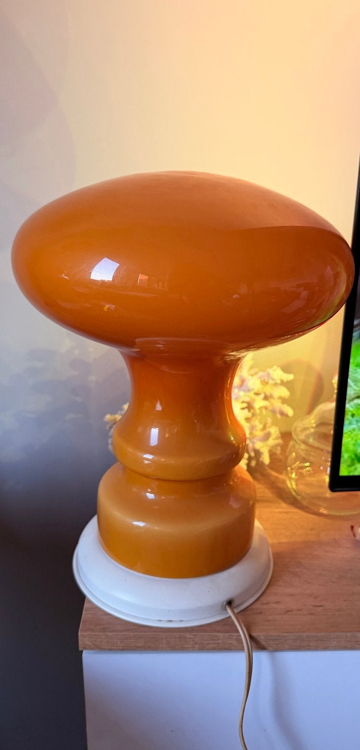 Vintage oranje paddestoel lamp van glas, Ophalen