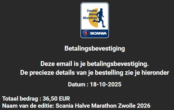 Startbewijs halve marathon Zwolle 2026, Eén persoon