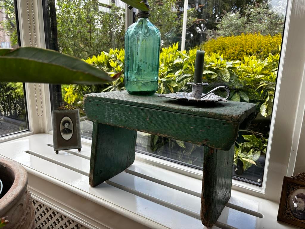Brocante groen opstapje, vensterbankje, Ophalen of Verzenden