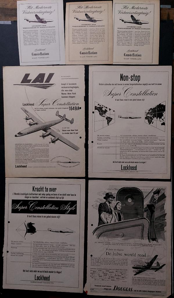 Diverse oude Constellation advertenties (K726), Verzamelen, Luchtvaart en Vliegtuigspotten, Ophalen of Verzenden, Gebruikt, Kaart, Foto of Prent