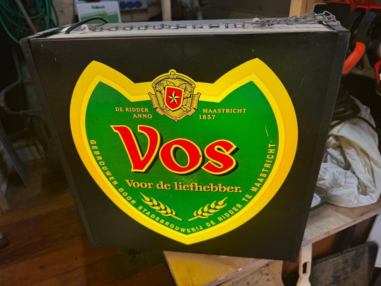 Vintage Vos Bier Lichtreclame - 40x40x13 cm, Verzamelen, Ophalen, Gebruikt, Lichtbak of (neon) lamp