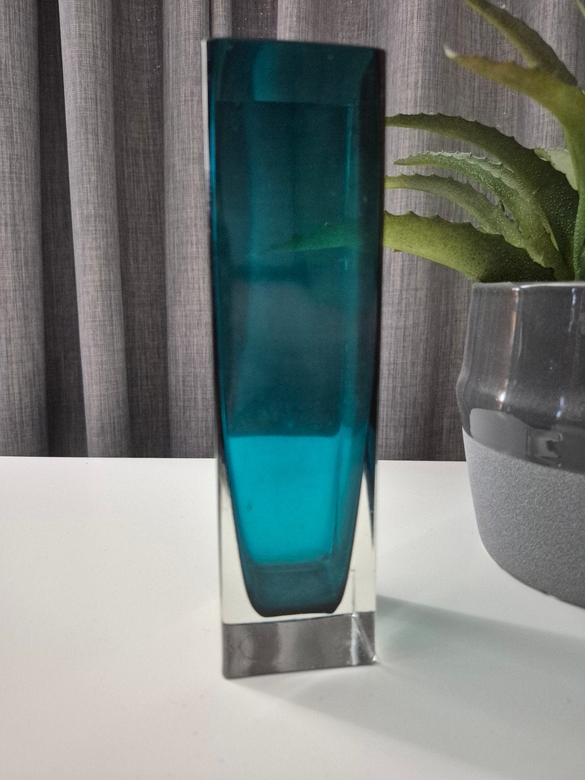 Vintage turquoise glazen vaas, Antiek en Kunst, Ophalen
