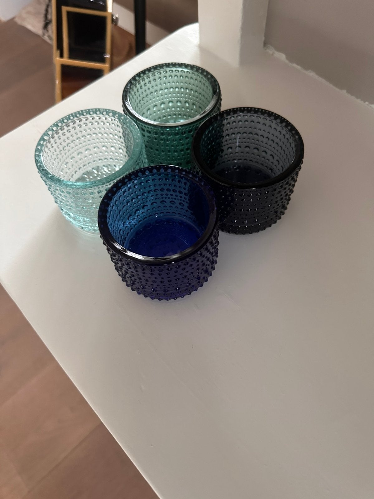 Iittala waxinelichtjes in 4 kleuren blauw in glas, Overige materialen, Blauw, Ophalen of Verzenden, Zo goed als nieuw