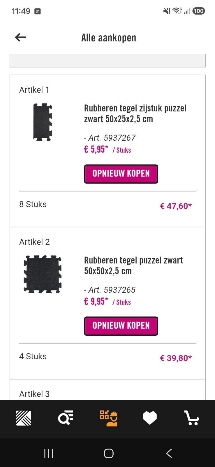 Rubberen tegels, Ophalen, 60 cm of meer, Minder dan 5 m², Vloertegels