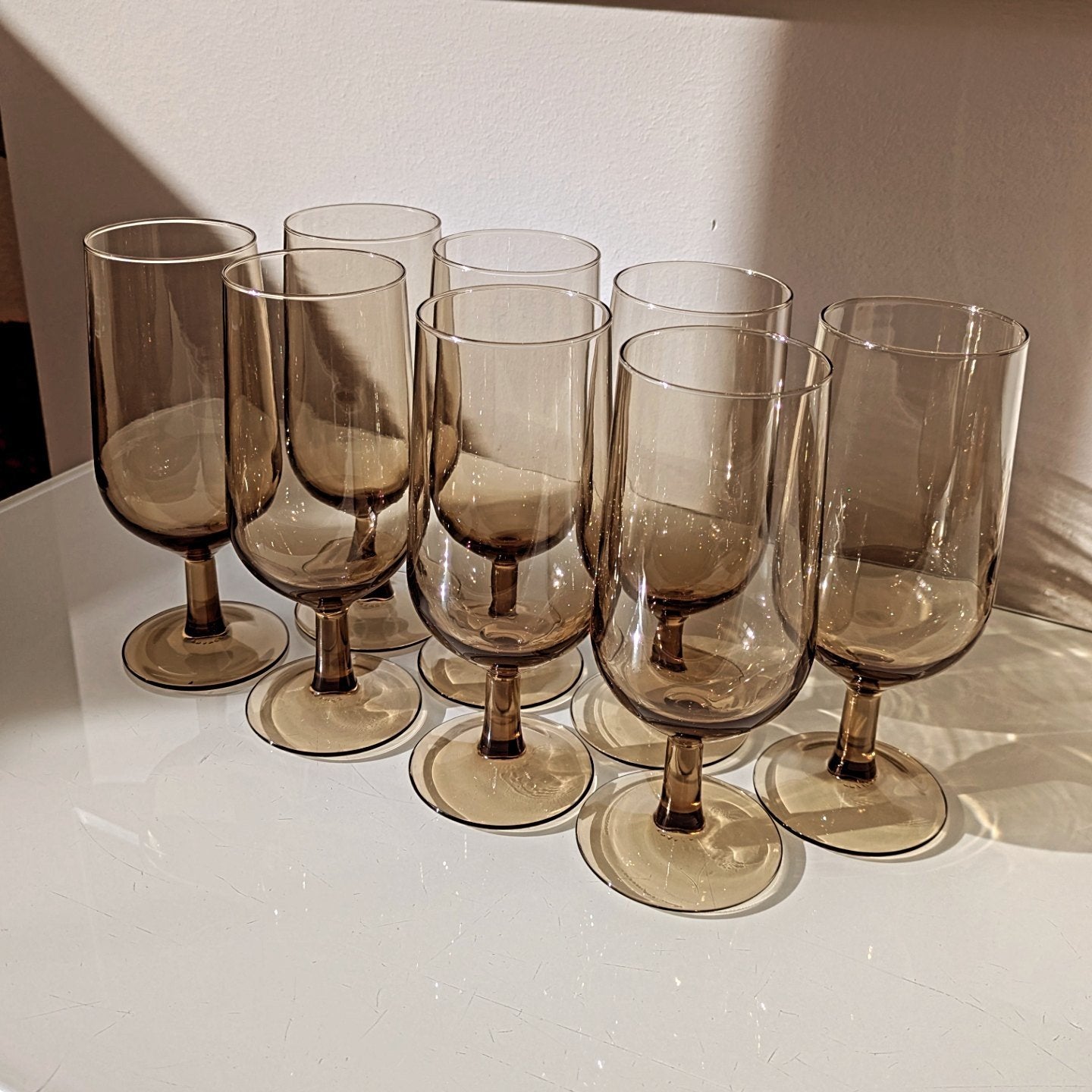 8 stuks vintage Luminarc rookglas wijn/bier/ fris glazen., Ophalen of Verzenden, Zo goed als nieuw, Borrel- of Shotglas