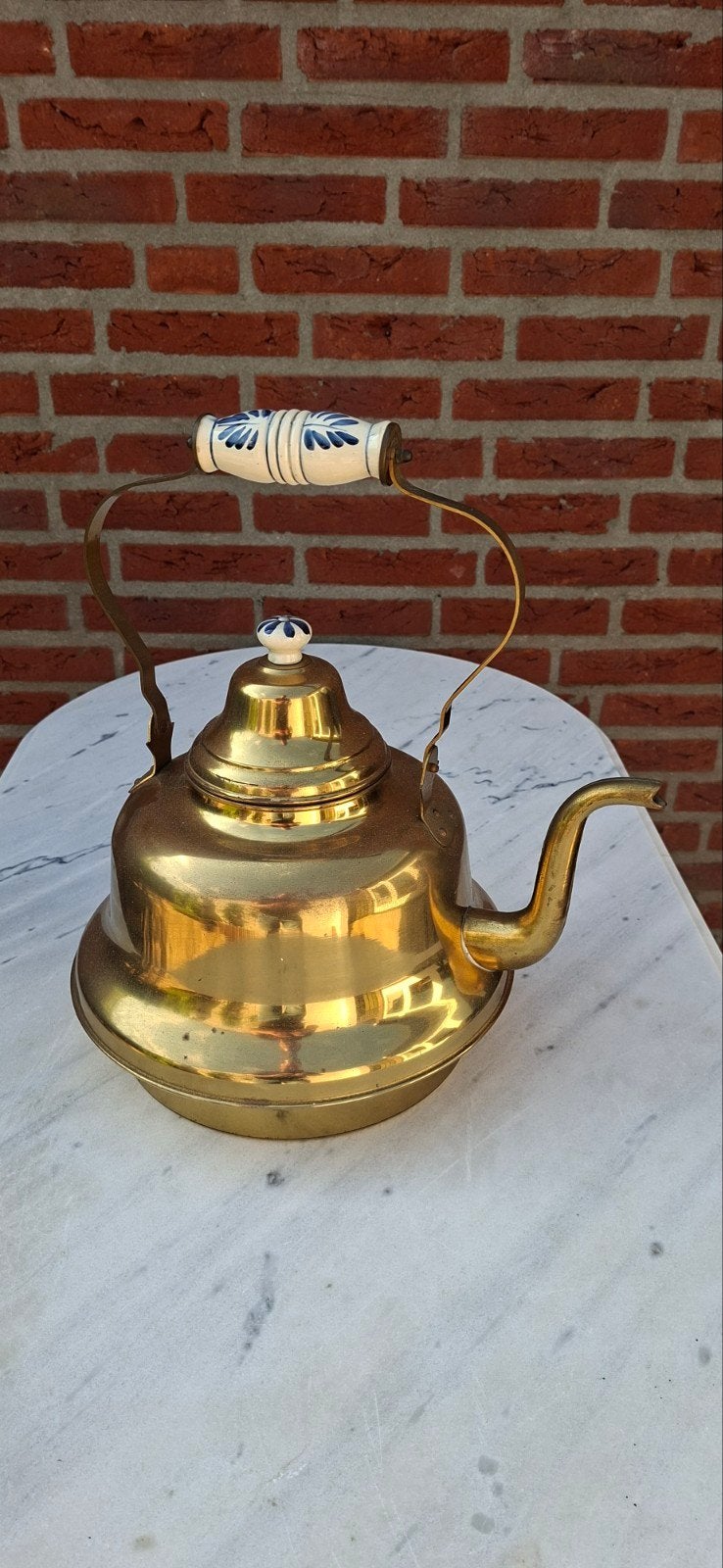 Antieke koperen theepot met Delfts blauw handvat, Verzenden, Koper