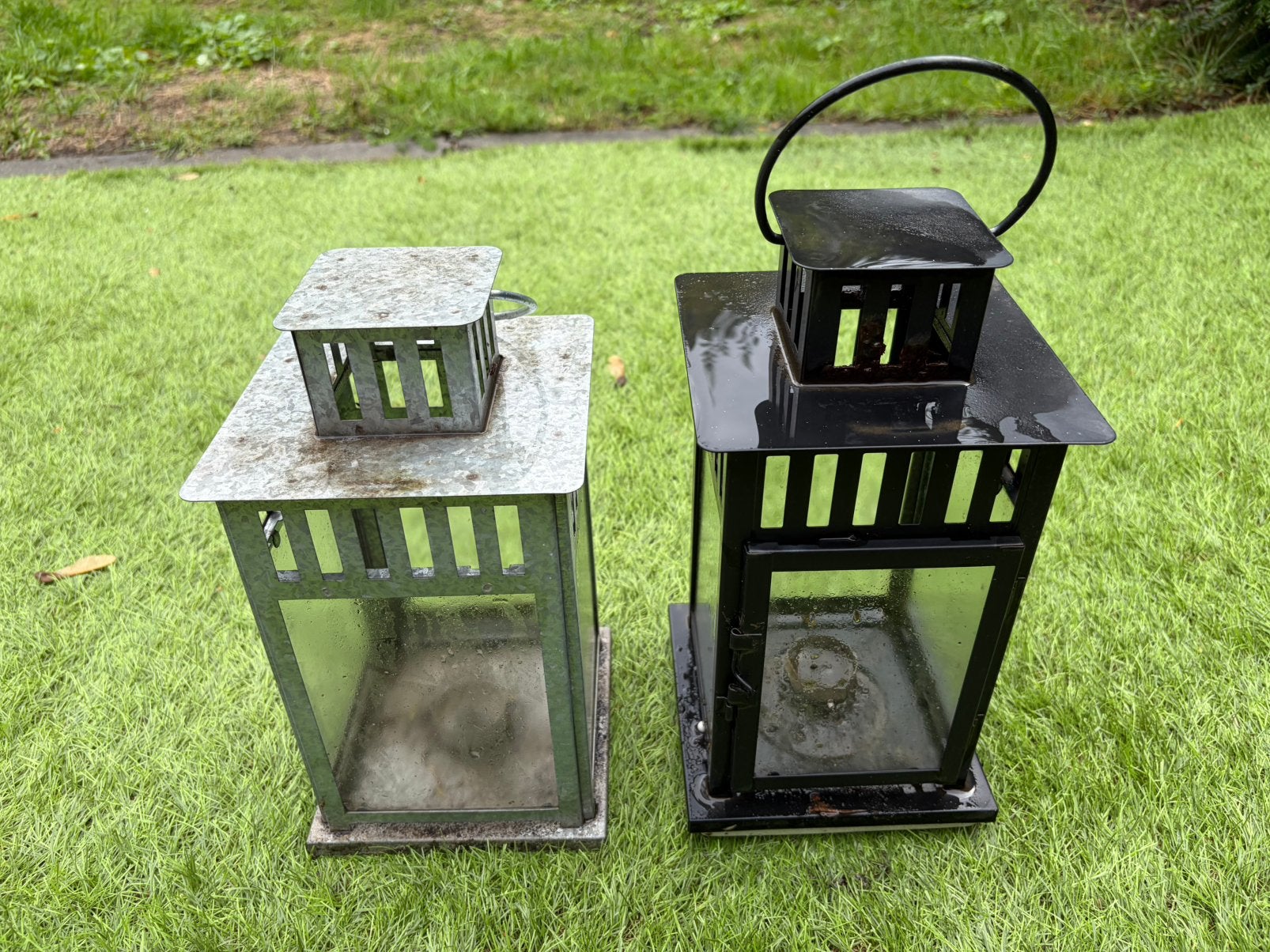 2x IKEA BORRBY 28 cm Lanterns – Black + Galvanized, Ophalen, Gebruikt, Lantaarn, Meerkleurig