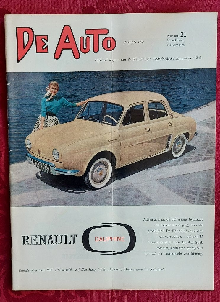 Blad de Auto ( KNAC ) Nr21 van 22 Mei 1958. Renault Dauphine, Verzamelen, Ophalen of Verzenden, Gebruikt, Auto's