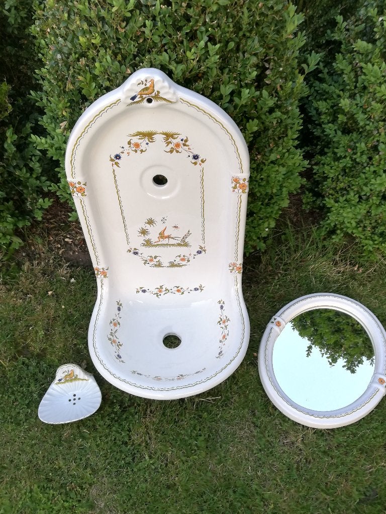 Fonteintje hoge rug, spiegel, zeepbakje, gedecoreerd, Ophalen