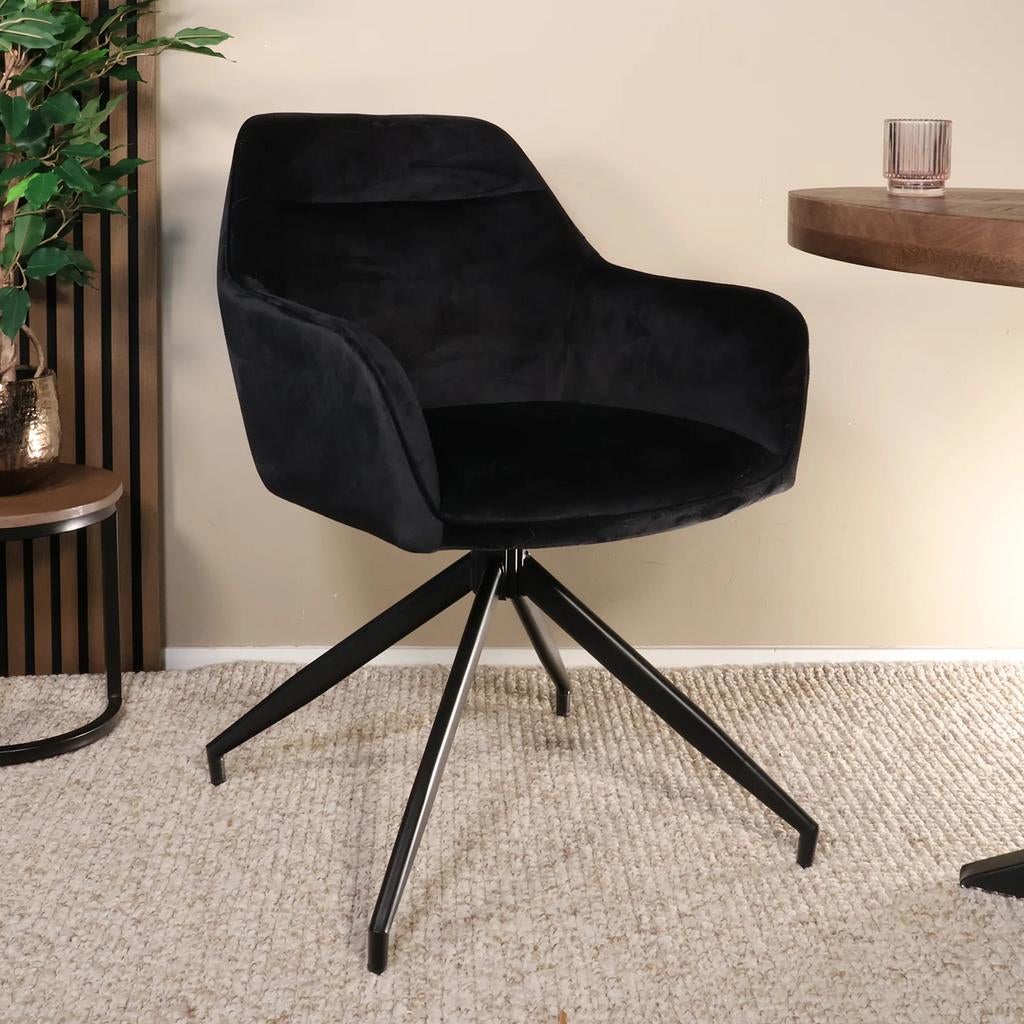 Eetkamerstoelen draaibaar zwart stof Montana, Zwart, Ophalen of Verzenden, Zo goed als nieuw, Vier