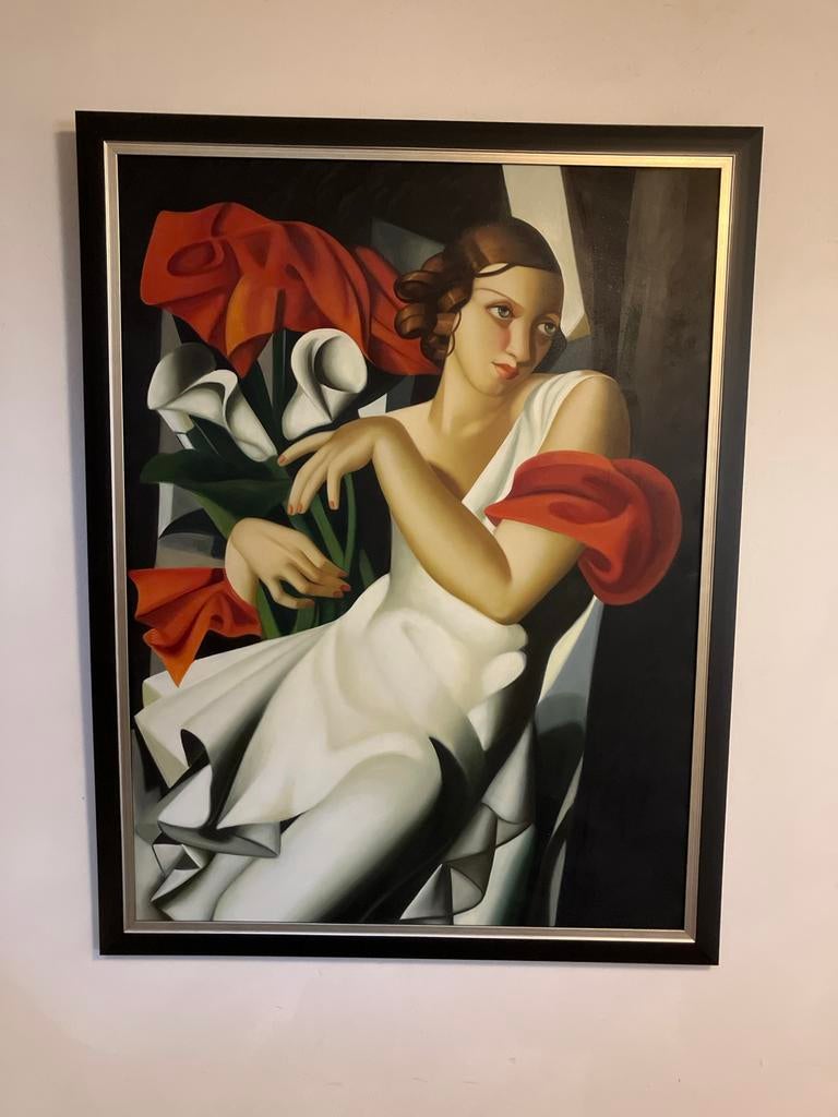 Art Deco Schilderij: Vrouw Calla's, Tamara de Lempicka stijl, Antiek en Kunst, Kunst | Schilderijen | Modern, Ophalen