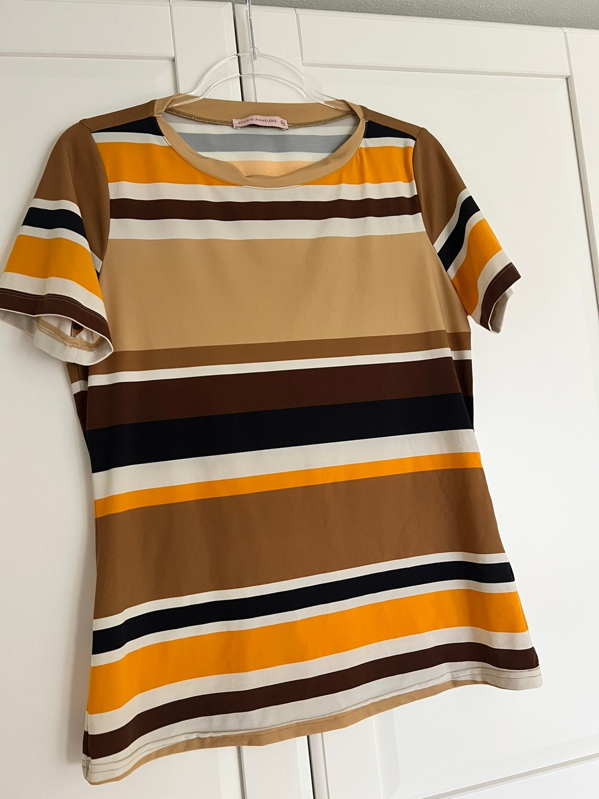 Studio anneloes stripe tee shirt XXL camel/beige/mustard, Overige kleuren, Maat 46/48 (XL) of groter, Ophalen of Verzenden, Zo goed als nieuw