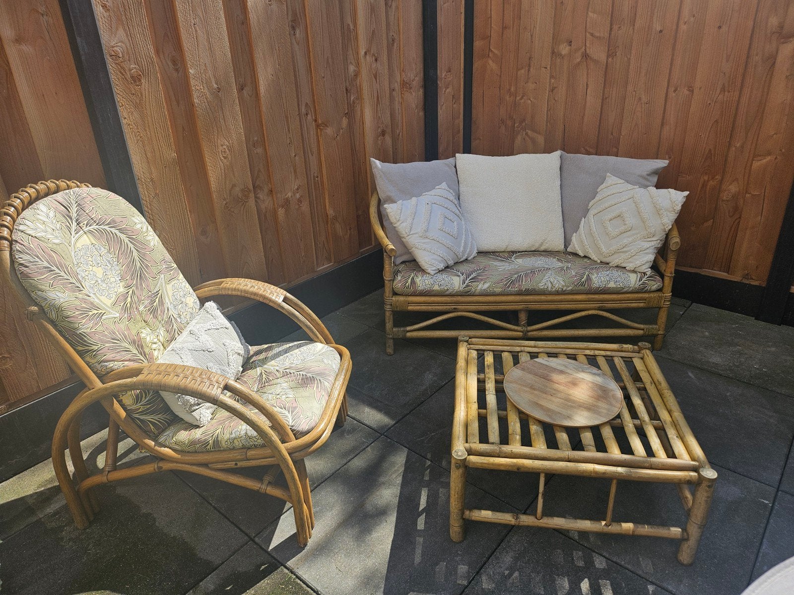 Unieke bamboe tuinset met extra's, Tuin en Terras, Tuinsets en Loungesets, Ophalen, Overige materialen, Gebruikt, 3 zitplaatsen