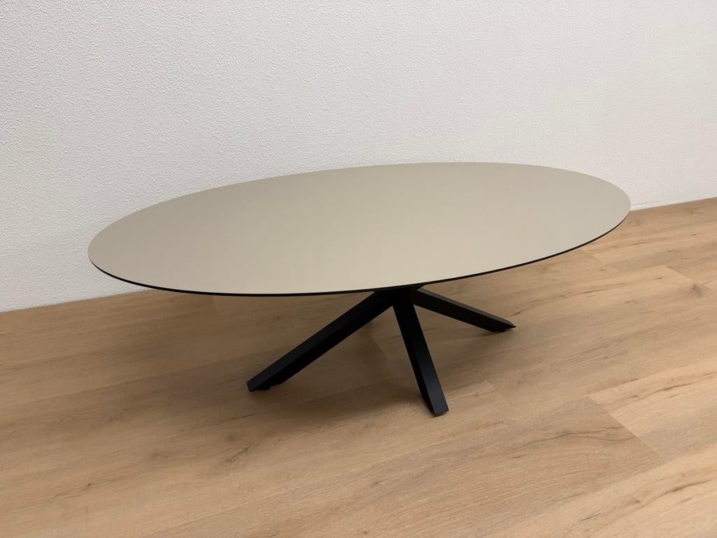 Ovale salontafel HPL Beige 130x70 - Direct Leverbaar, 100 tot 150 cm, Zo goed als nieuw, Ovaal, Info@betaalbaar-design.nl