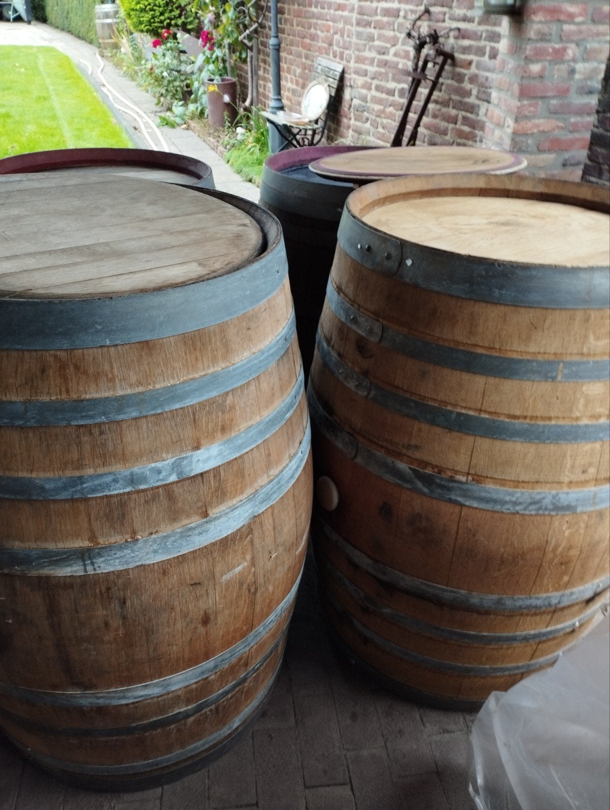 Gebruikte Franse eiken wijnvaten 300 liter, Tuin en Terras, Regentonnen, 150 liter of meer, Ophalen, Gebruikt, Hout