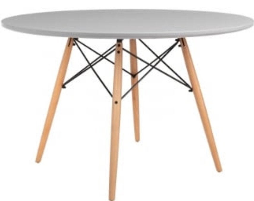 Sklum MDF Brich Scand Eettafel - Lichtgrijs, Zwart & Hout, Ophalen, 100 tot 150 cm, Rond, Zo goed als nieuw