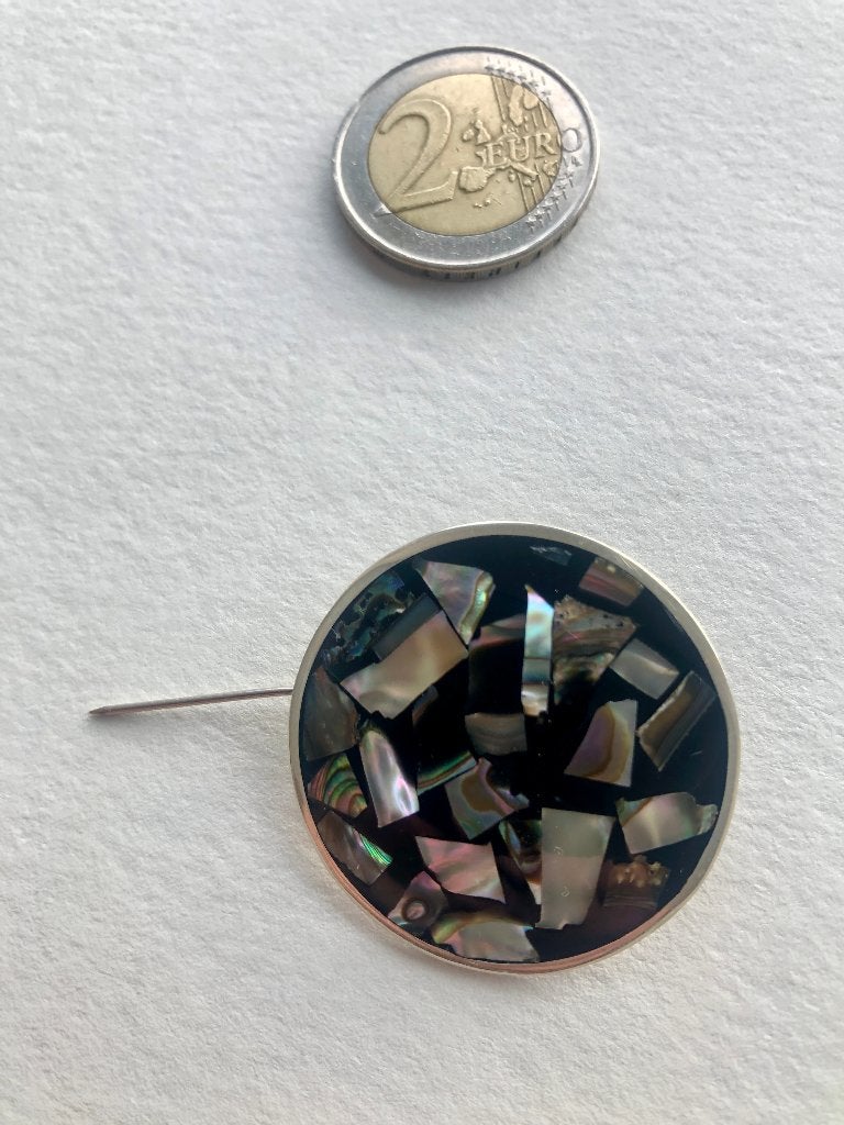 Vintage Mexicaanse Alpaca Zilveren Broche, Minder dan 4 cm, Ophalen of Verzenden, Zo goed als nieuw, Zilver