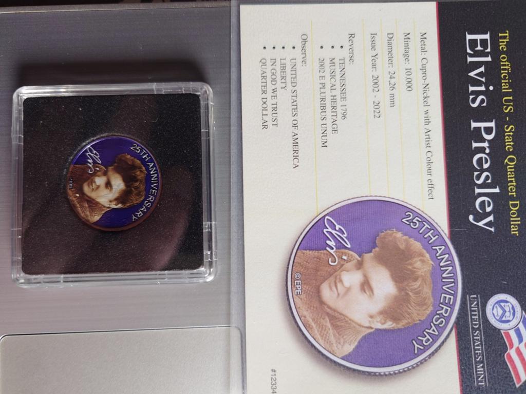 Elvis Presley 25th Anniversary US State Quarter Dollar, Ophalen of Verzenden, Noord-Amerika, Losse munt