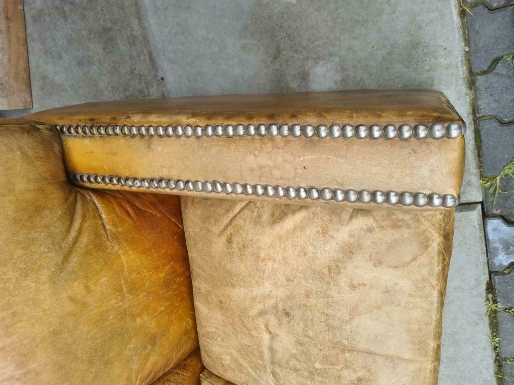 Oude art deco bank Chesterfield stijl + GRATIS BEZORGD, Gebruikt, Art deco, Leer, Ophalen of Verzenden