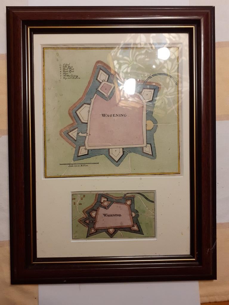 Oude Kopergravures Wageningen - Ingelijst, Antiek en Kunst, Ophalen of Verzenden