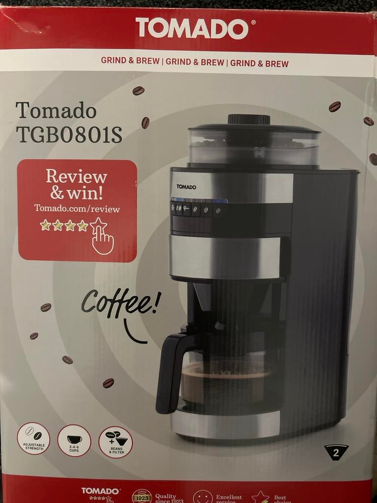 Tomado koffiezetapparaat TGB0801S, 4 tot 10 kopjes, Ophalen, Koffiemachine, Koffiebonen