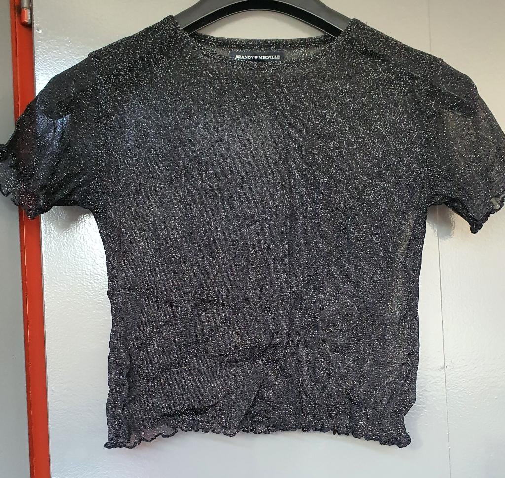Brandy Melville zwarte glitter croptop – mesh, Kleding | Dames, Tops, Zo goed als nieuw, Zwart, Zonder mouw, Ophalen of Verzenden