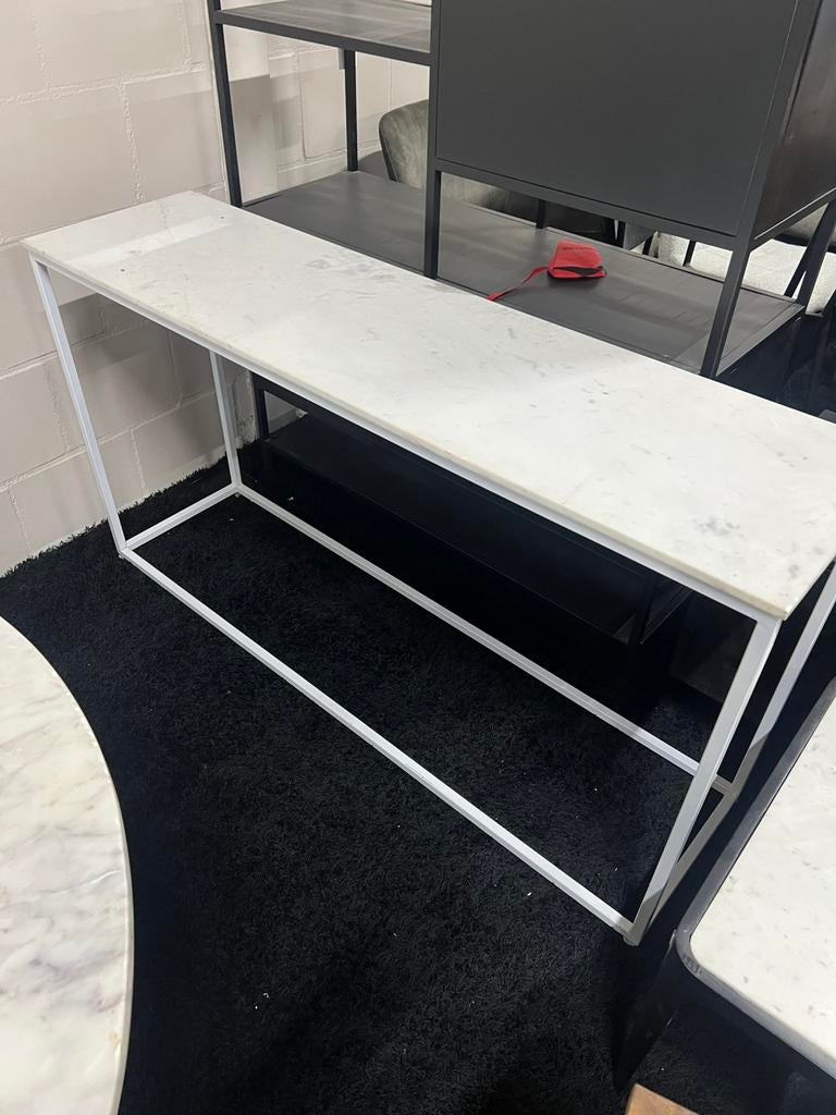 Sidetable marmer wit/creme met staal 150cm, Info@savoireinteriors.com, Ophalen of Verzenden, Kerkstraat 135a, Savoire
