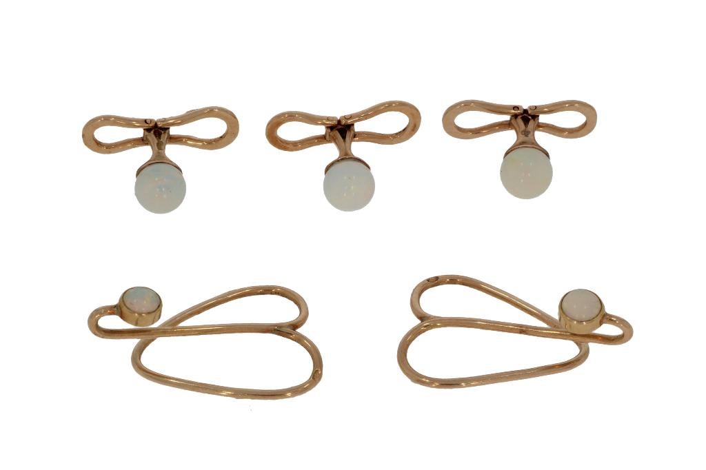 Opaal 14k gouden set antiek schuifjes knoopjes vintage, Ophalen of Verzenden, Goud, Manchetknopen, Met edelsteen