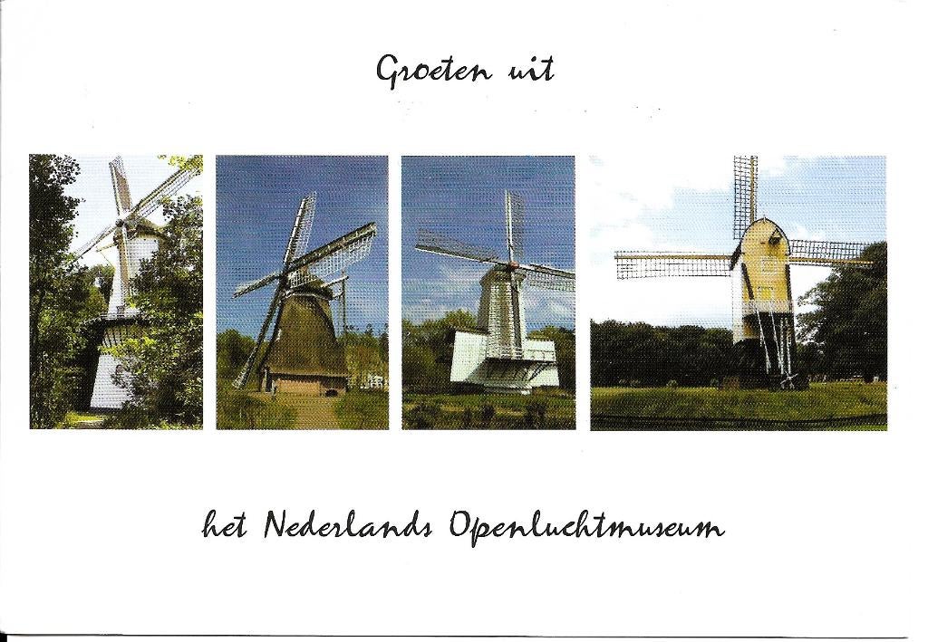 Ansichtkaart	Arnhem	Nederlands Openluchtmuseum	Molens	4-luik, Verzenden, 1980 tot heden, Gelopen, Gelderland