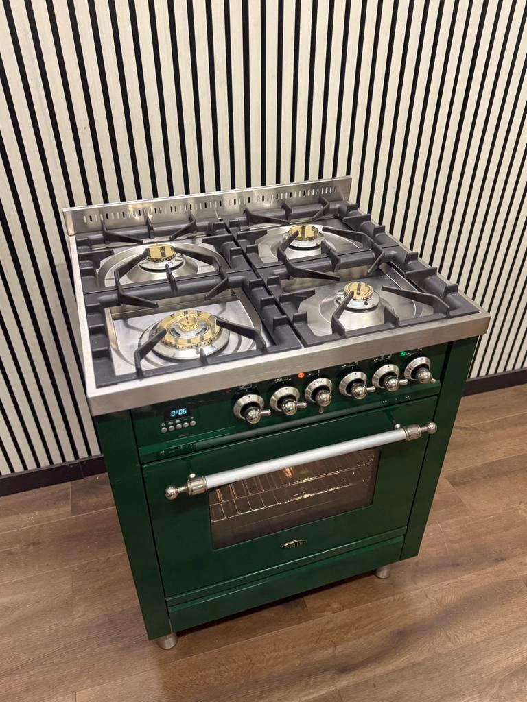 Luxe Groene Boretti Fornuis 4 pits 70x60 cm, Fornello Esperta, Ophalen of Verzenden, Zo goed als nieuw, Energieklasse A of zuiniger