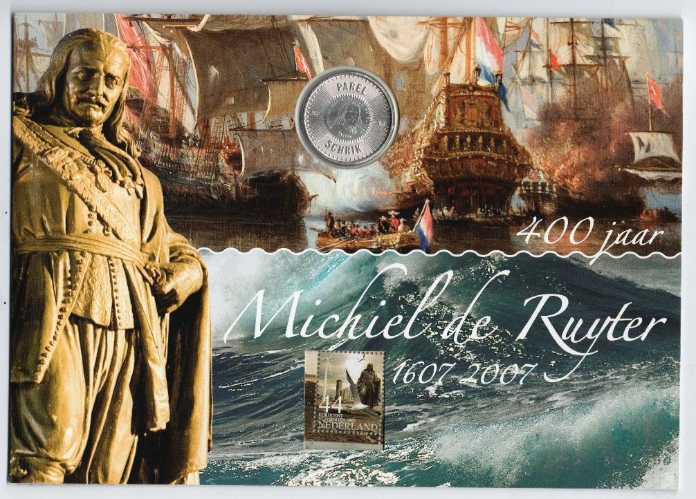ZILVEREN 5 VIJFJE MICHIEL DE RUIJTER + POSTZ. VEL, Ophalen of Verzenden, Koningin Beatrix, Euro's, Zilver