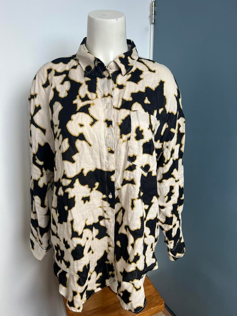 C&a linnnen blouse zwart ecru 40, Maat 38/40 (M), Zwart, Ophalen of Verzenden, Zo goed als nieuw