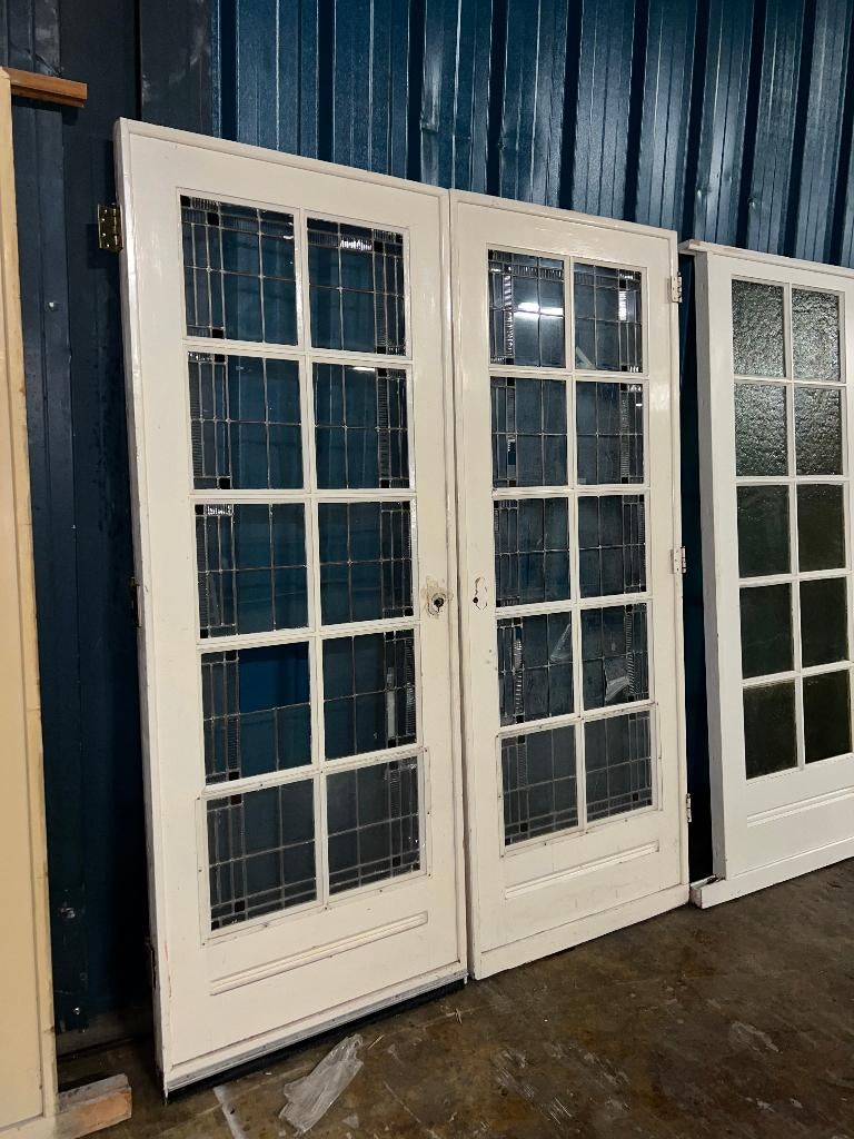 Oude glas in lood en-suite / schuifdeuren 211 x 165, Ophalen, Gebruikt, 120 cm of meer, Binnendeur