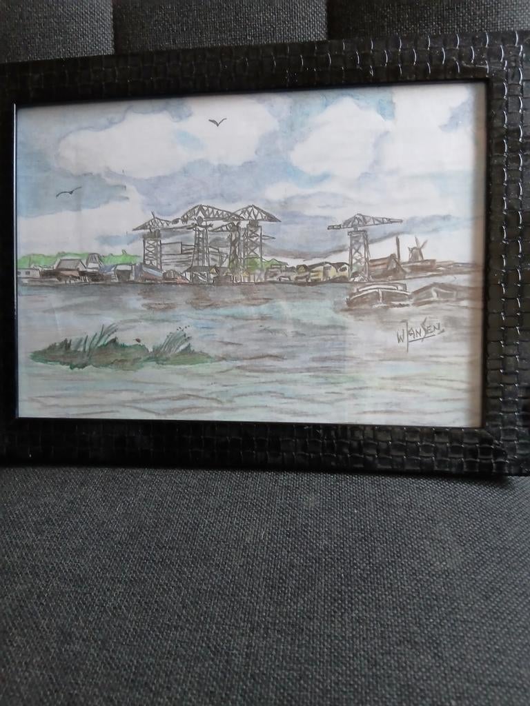 Tekening oude Scheepswerf d Biesbosch in Dordt .Wim Jansen., Ophalen of Verzenden