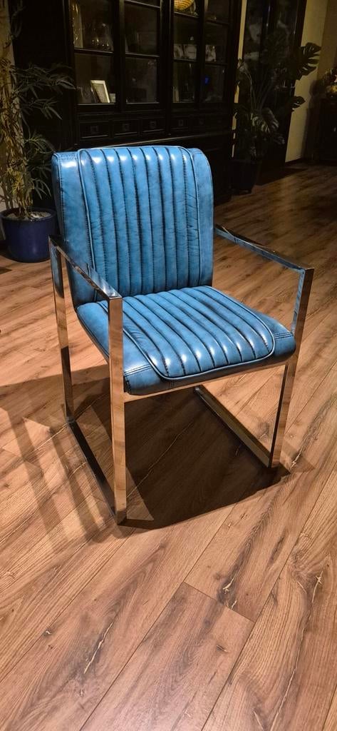 Rofra-Home  chroom/nikkel frame stoelen, Huis en Inrichting, Fauteuils, Ophalen, Minder dan 75 cm, Leer, Zo goed als nieuw