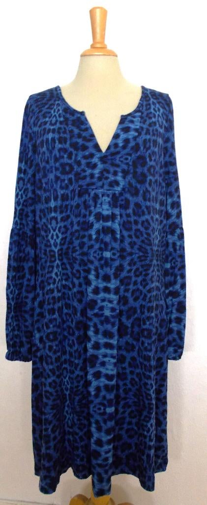 Opvallende leuke zwart/blauwe print jurk van Tante Betsy! L, Blauw, Maat 42/44 (L), Ophalen of Verzenden, Zo goed als nieuw