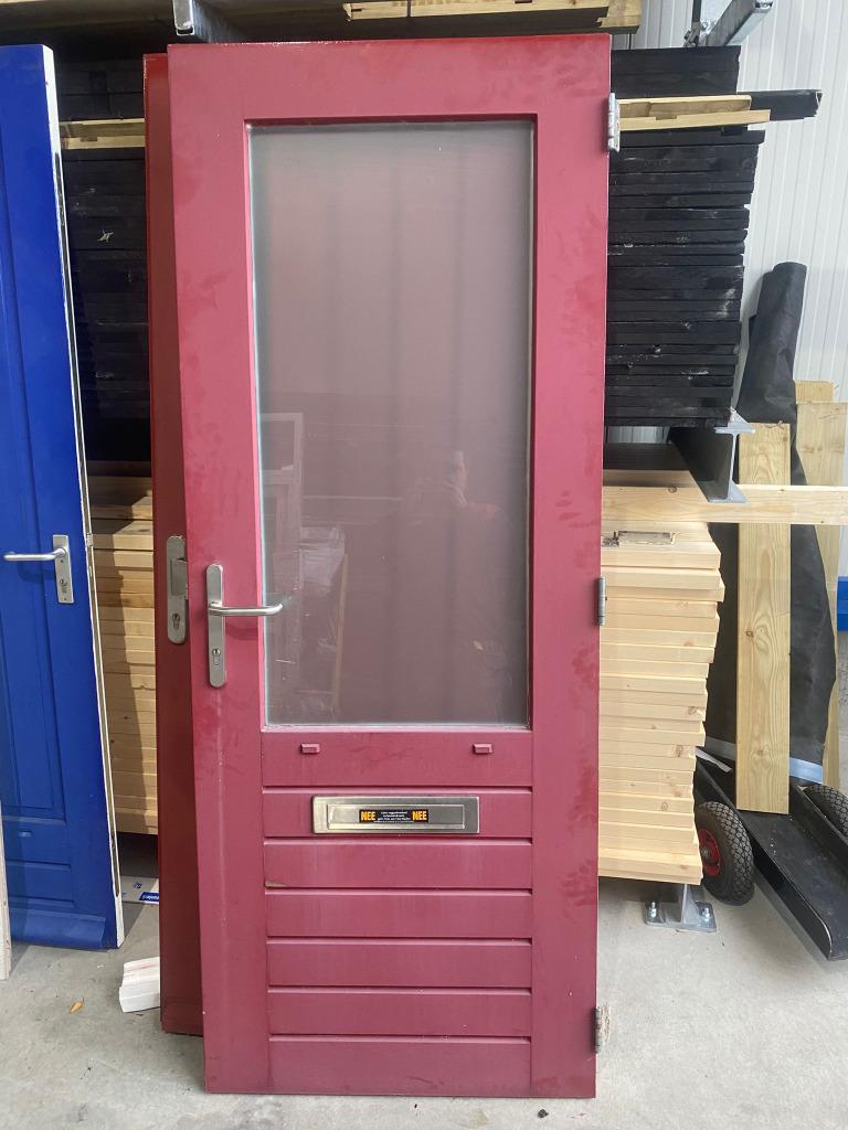 Rood Hard Houten Achterdeur B 825 x H 2115 mm, Ophalen, 80 tot 100 cm, 200 tot 215 cm, Glas
