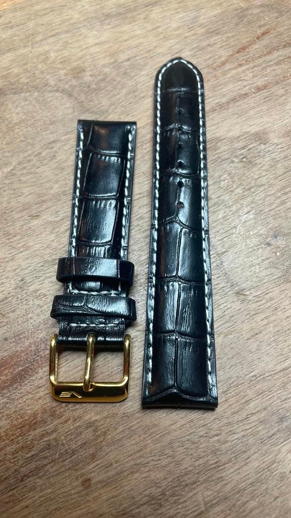 Horlogeband 20mm leer zwart Nieuw, Ophalen of Verzenden, Nieuw